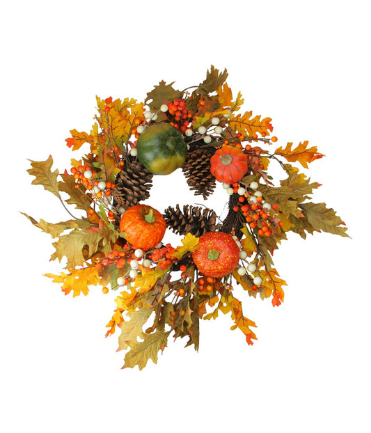 Fallen Leaves with Pine Cones and Pumpkins Artificial Thanksgiving Wreath Orange Orange