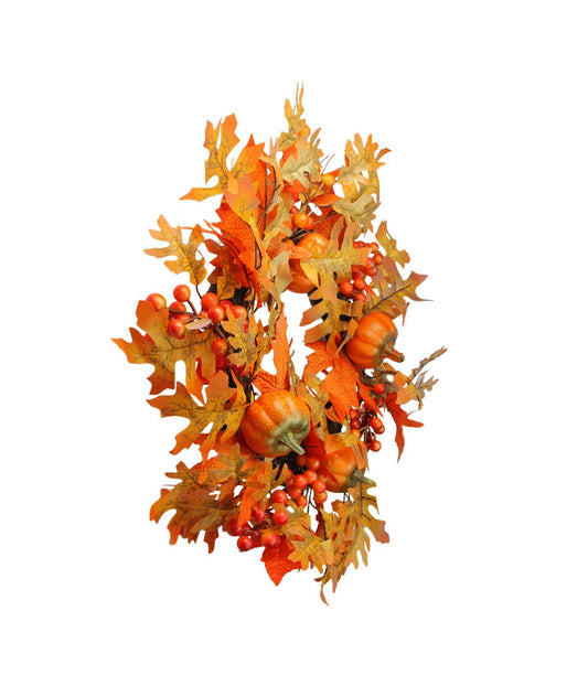 Autumn Leaves Pumpkins and Berries Artificial Thanksgiving Wreath Orange