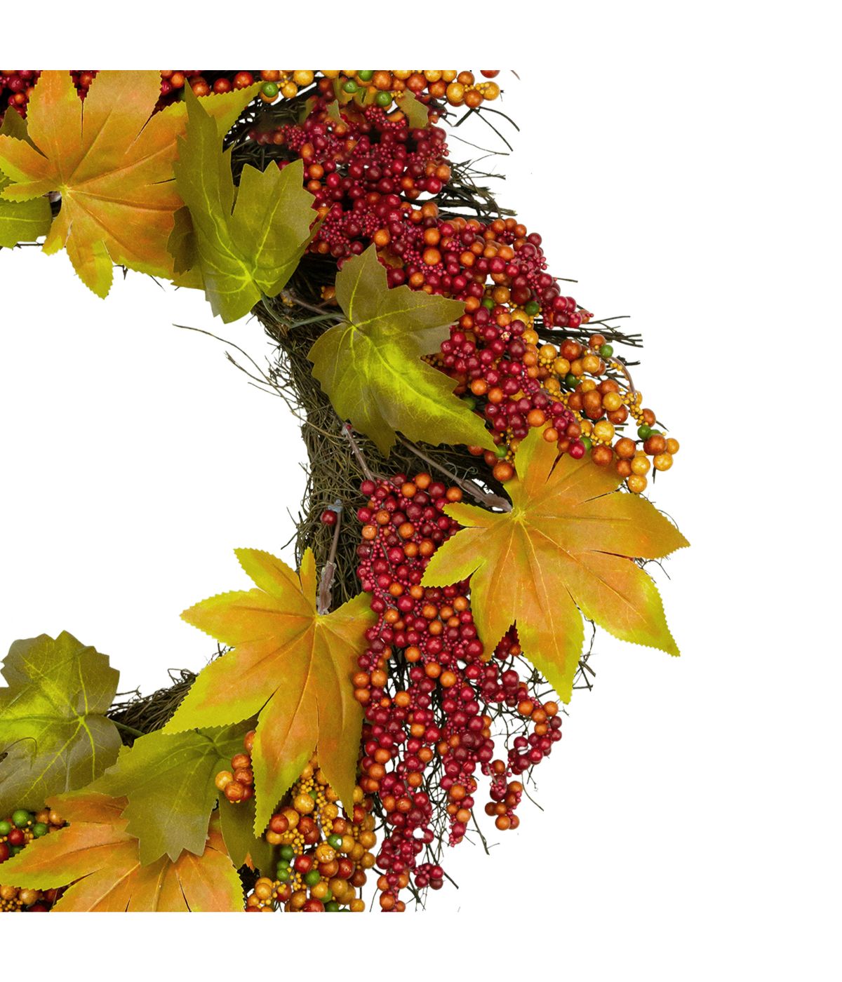  Maple Leaf and Berry Twig Artificial Fall Harvest Wreath Orange - Orange - Bonton