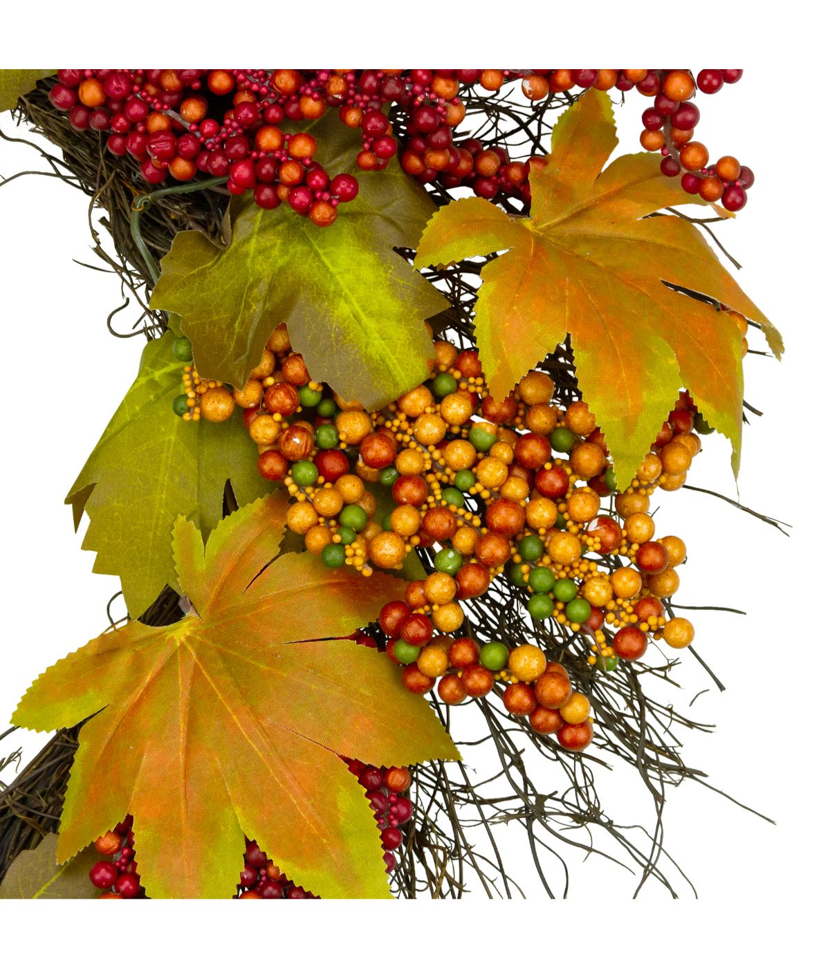  Maple Leaf and Berry Twig Artificial Fall Harvest Wreath Orange - Orange - Bonton