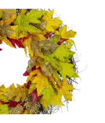 Maple Leaf Artificial Fall Harvest Wreath Orange