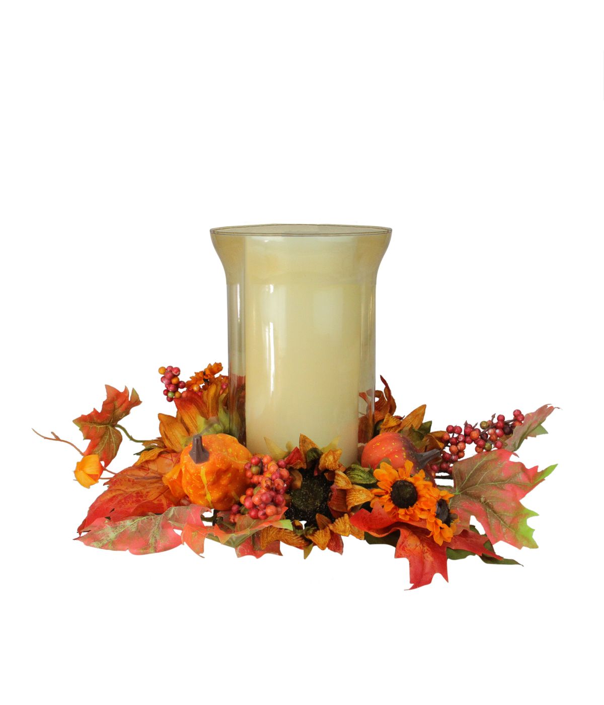  Orange and Red Sunflower with Pumpkin Fall Pillar Candle Holder Orange - Orange - Bonton