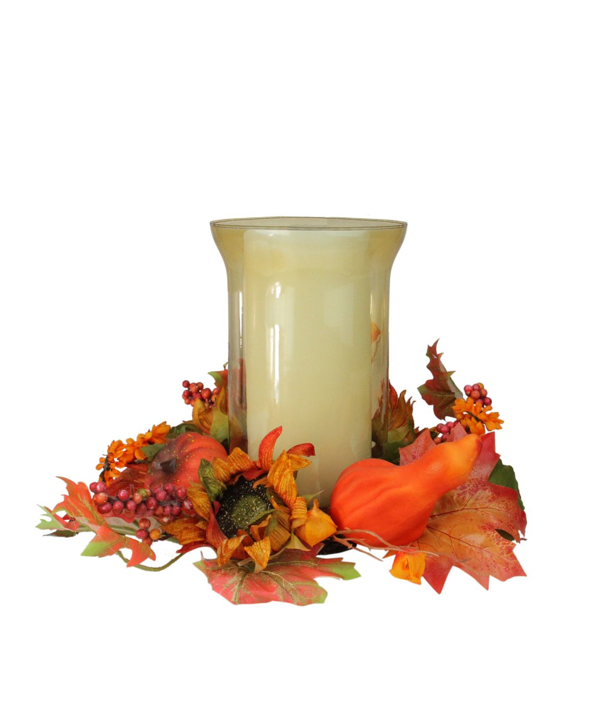  Orange and Red Sunflower with Pumpkin Fall Pillar Candle Holder Orange - Orange - Bonton