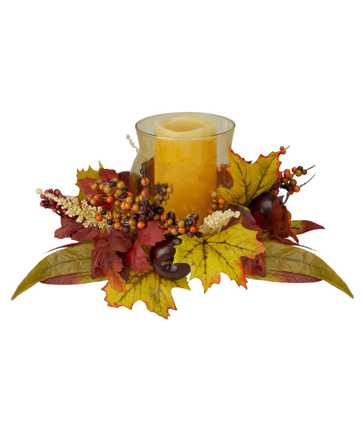  Fall Apple and Berry Glass Hurricane Pillar Candle Holder Red - Red - Bonton