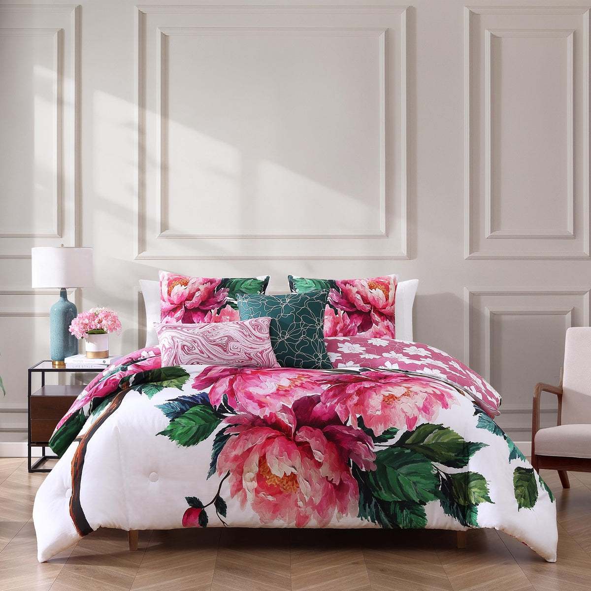  Bebejan Bebejan Textured Floral 5 Piece Reversible Comforter Set - QUEEN - Bonton