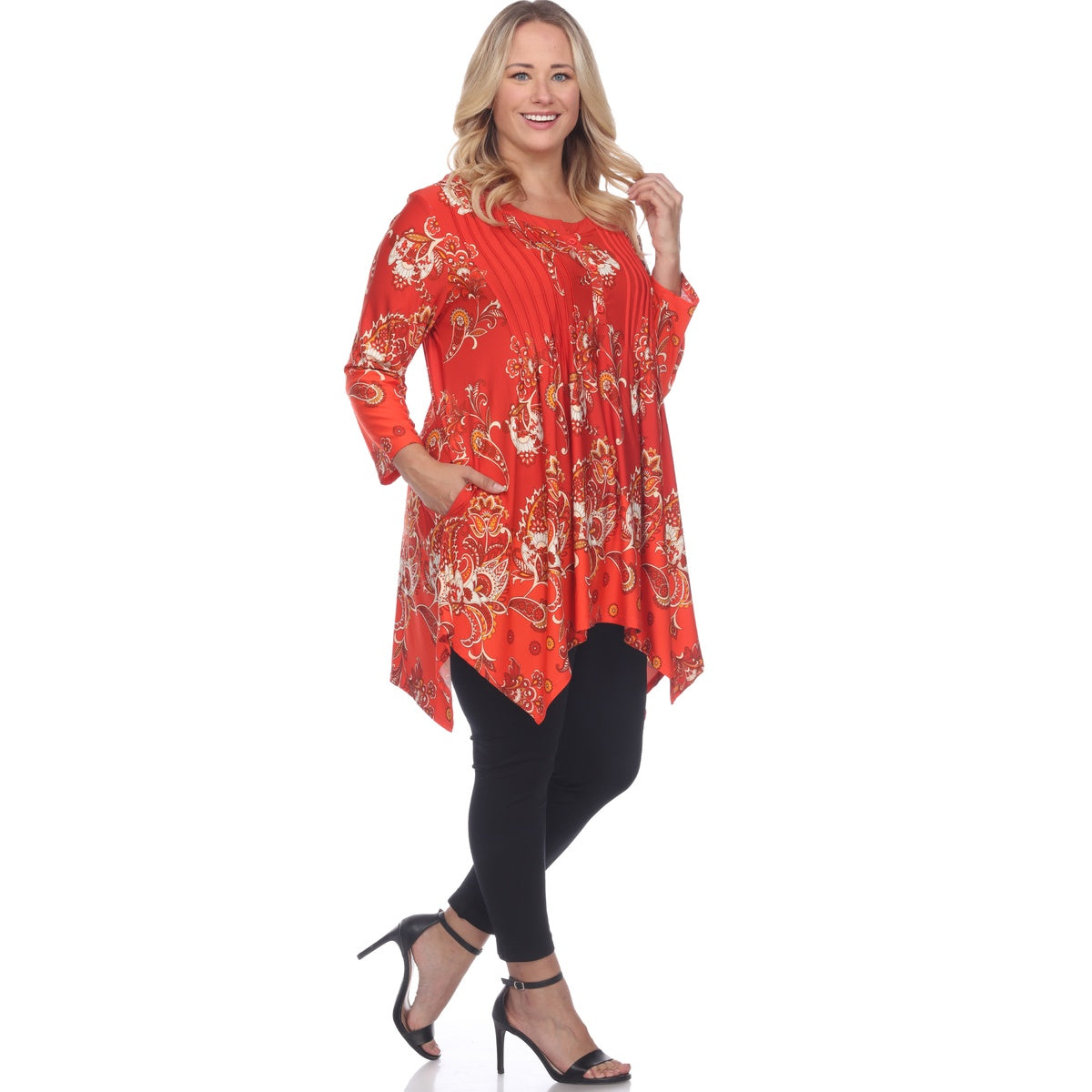  White Mark Plus Size Paisley Scoop Neck Tunic Top With Pockets - 3X - Bonton