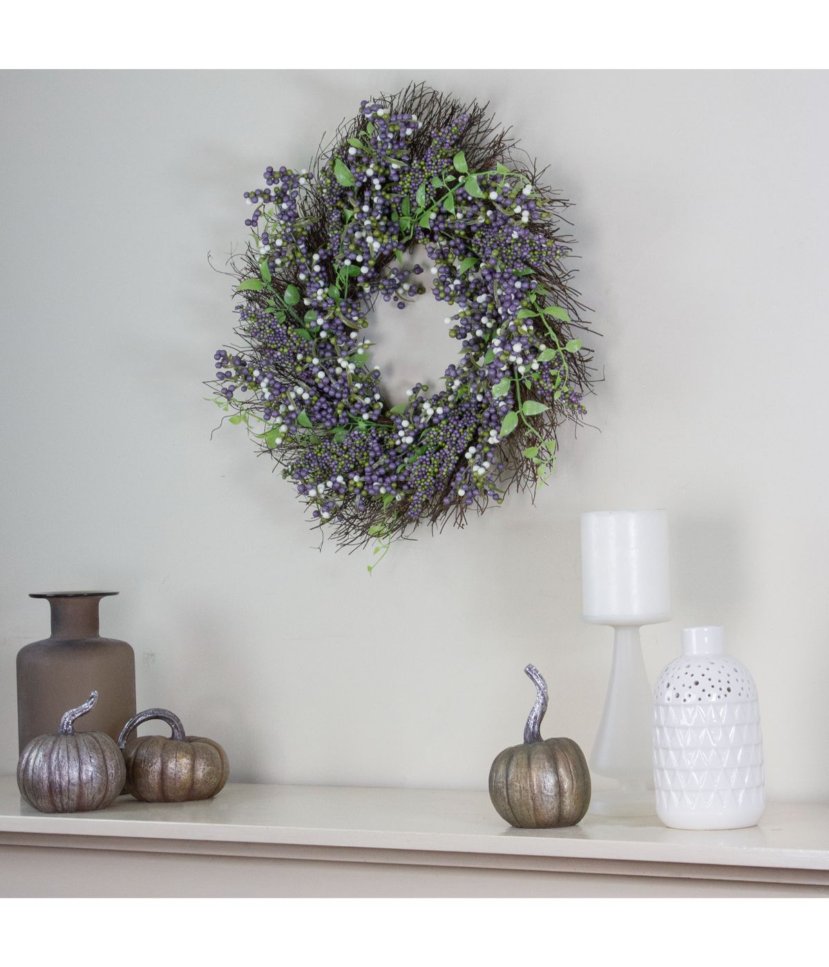  Purple Mini Berry Artificial Thanksgiving Wreath Plum Purple/White - Plum Purple/White - Bonton