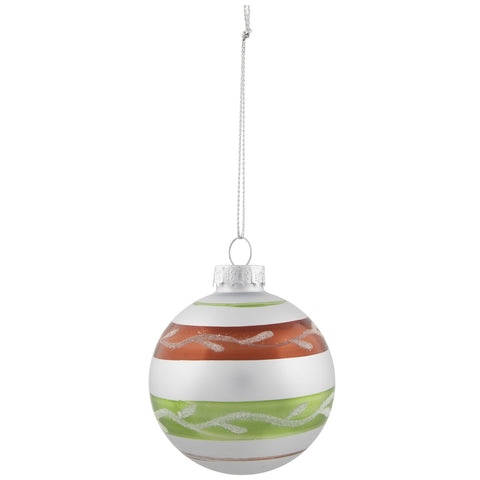Glitter Striped Glass Christmas Ornaments - 2.75" (55 Mm) - Silver  Red and Green - 9ct