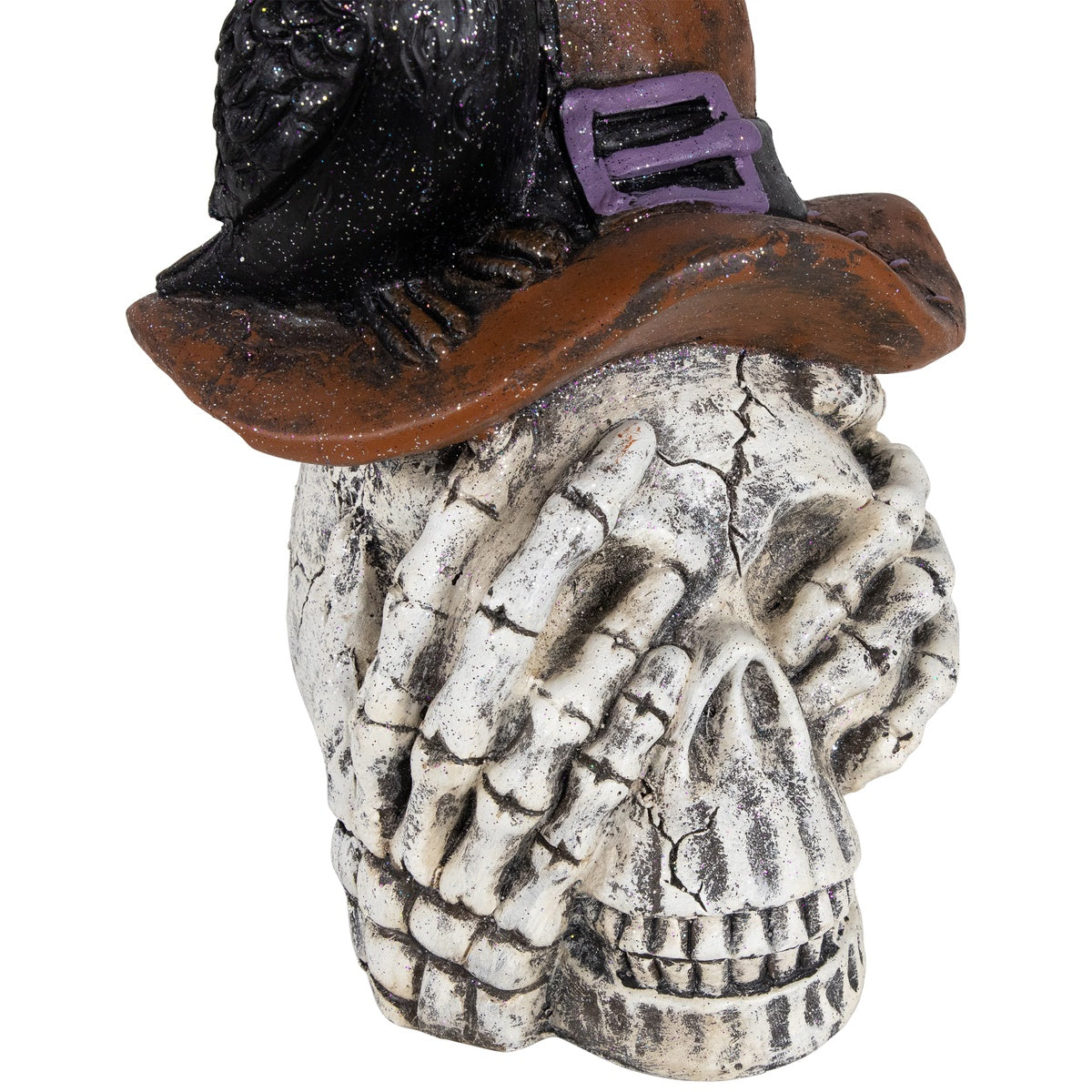  Northlight Skull in Witches Hat With Crow Halloween Decoration - 22.75