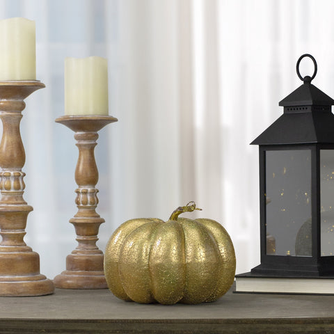 Crackled Fall Harvest Pumpkin Decoration - 7" - Gold Finish