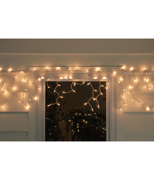 Clear Mini Icicle Christmas Lights 5.75' 100 Count on White Wire