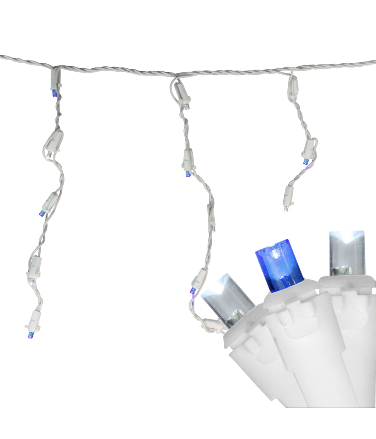  Blue & White LED Icicle Christmas Lights 5.5' 100 Count on White Wire - White - Bonton