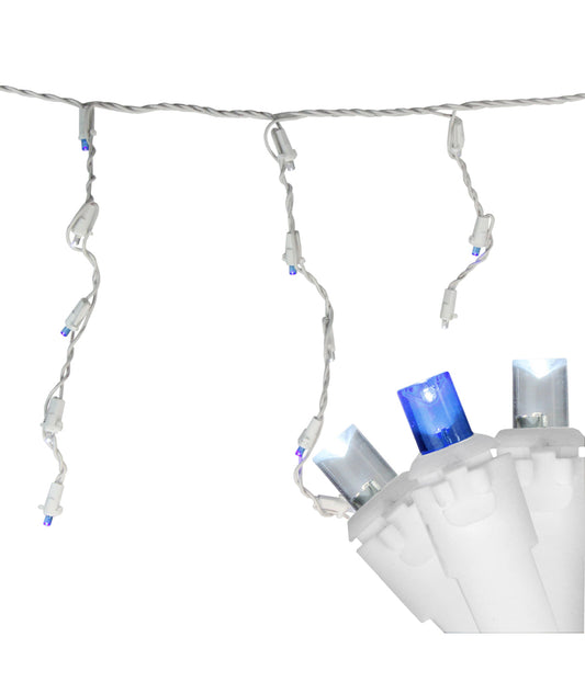 Blue & White LED Icicle Christmas Lights 5.5' 100 Count on White Wire