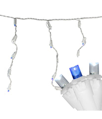 Blue & White LED Icicle Christmas Lights 5.5' 100 Count on White Wire