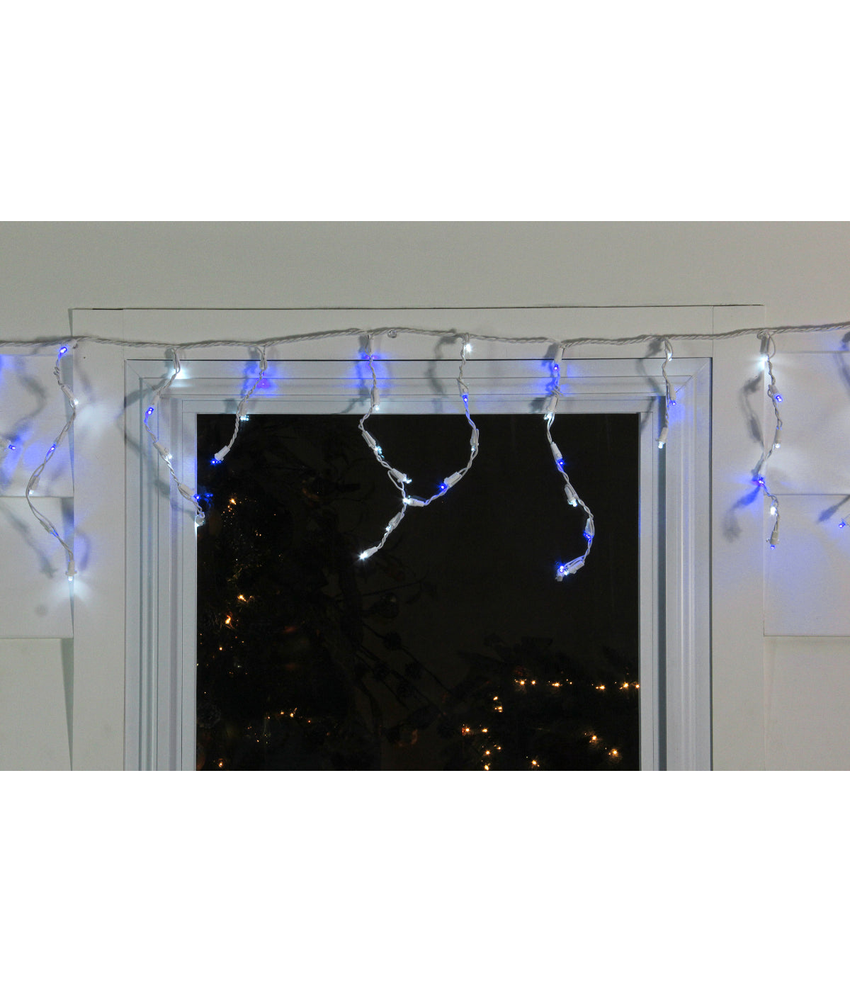  Blue & White LED Icicle Christmas Lights 5.5' 100 Count on White Wire - White - Bonton