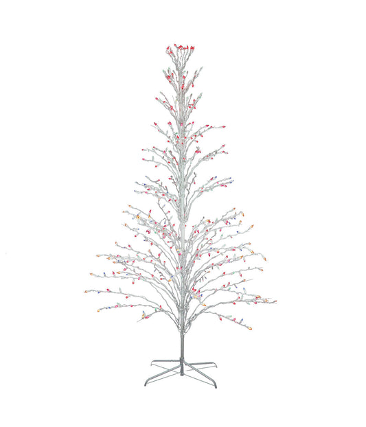 White Cascade Twig Tree Christmas Outdoor Decoration with Multi Lights, 6'