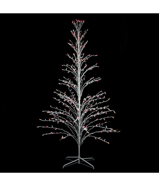 White Cascade Twig Tree Christmas Outdoor Decoration with Multi Lights, 6'