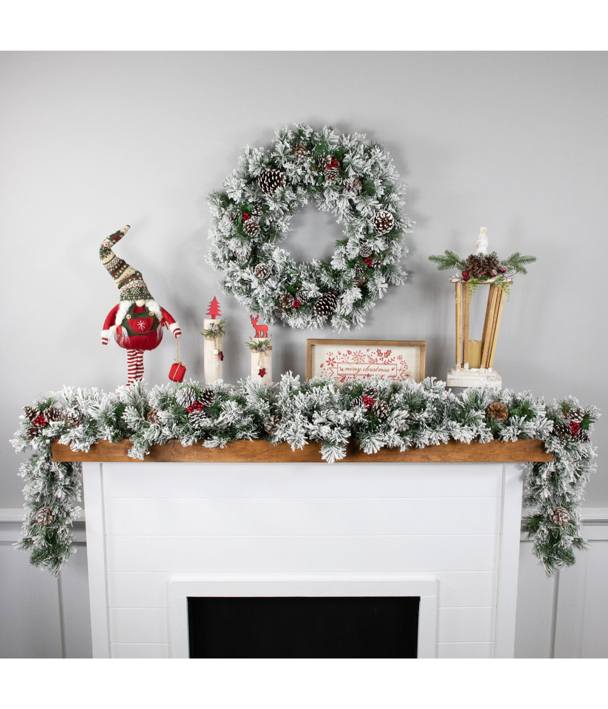  Snowy Flocked Angel Pine with Pine Cones Artificial Christmas Wreath, 24