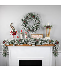 Snowy Flocked Angel Pine with Pine Cones Artificial Christmas Wreath, 24"