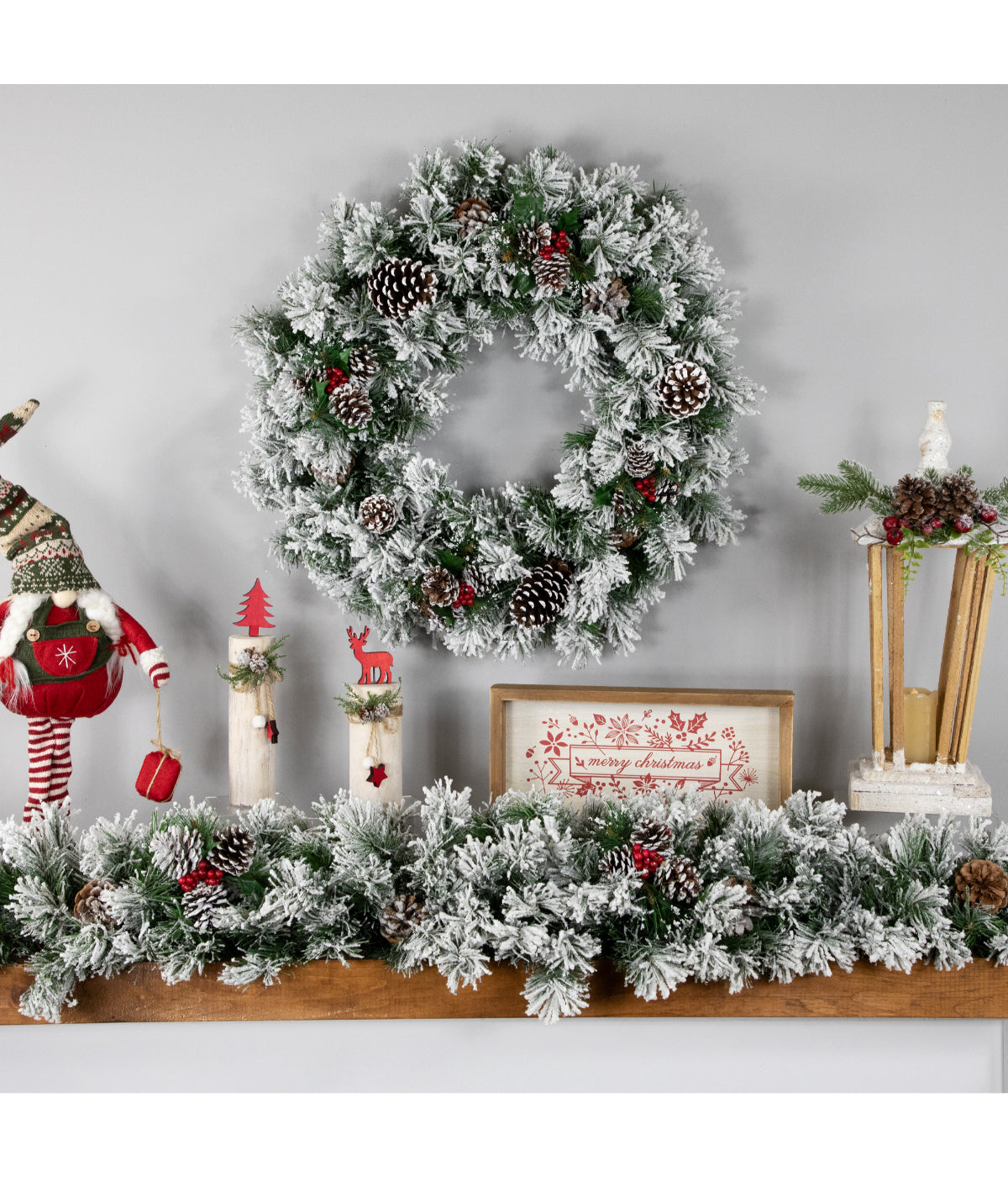  Snowy Flocked Angel Pine with Pine Cones Artificial Christmas Wreath, 24