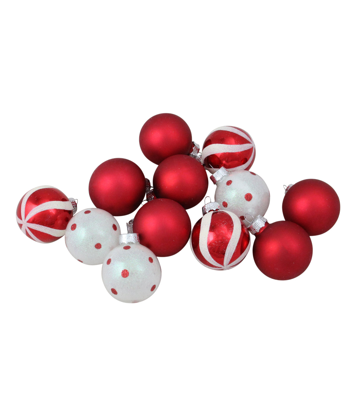  Red & White Glass 3-Finish Christmas Ball Ornaments Set of 12, 1.75