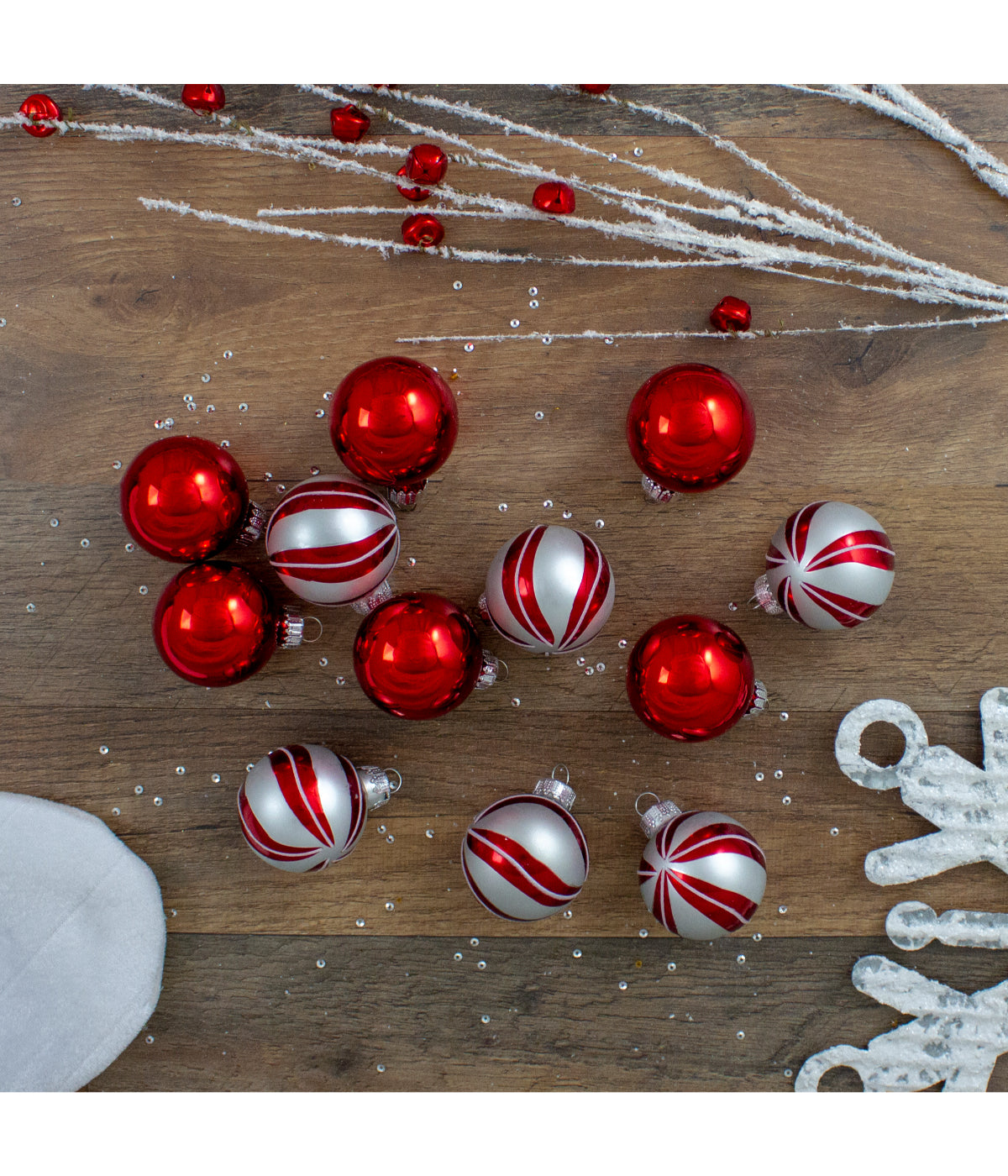  Red & Silver Swirl Glass Christmas Ball Ornaments Set of 12, 1.75