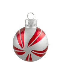 Red & Silver Swirl Glass Christmas Ball Ornaments Set of 12, 1.75"