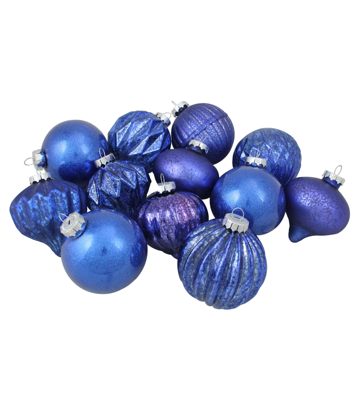  Royal Blue Assorted Shaped Christmas Ornaments Set of 12, 3.75