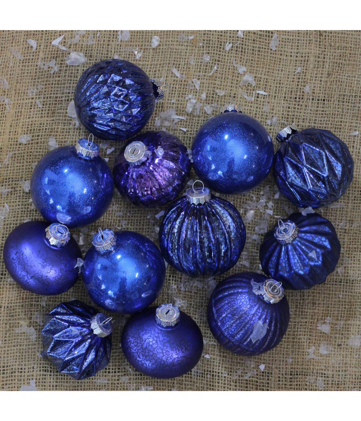  Royal Blue Assorted Shaped Christmas Ornaments Set of 12, 3.75