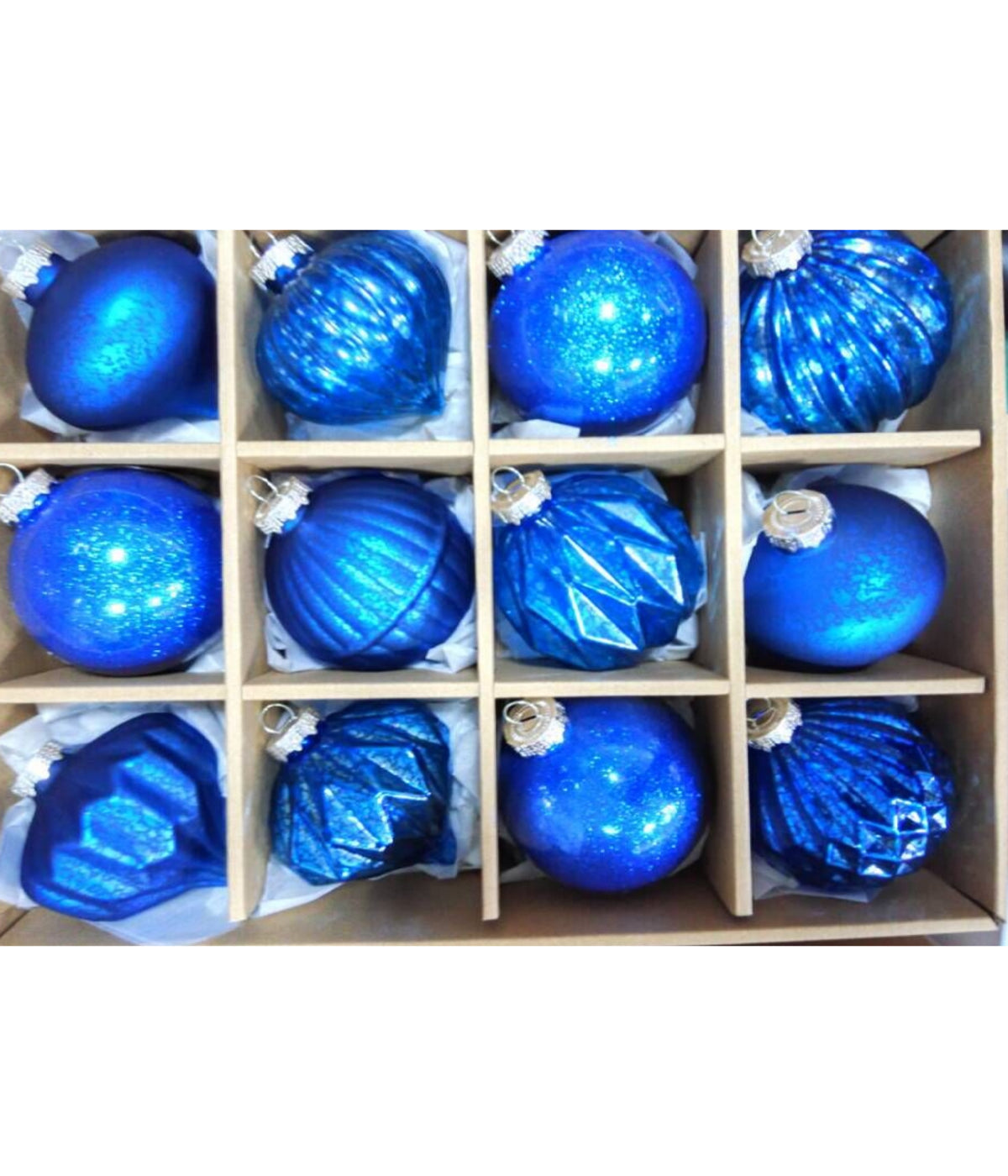  Royal Blue Assorted Shaped Christmas Ornaments Set of 12, 3.75