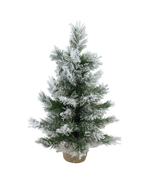 Flocked Pine Medium Unlit Artificial Christmas Tree in Burlap Base, 18"