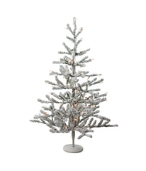 Flocked Alpine Twig Artificial Christmas Tree with Pre-Lit Warm White Lights, 3'