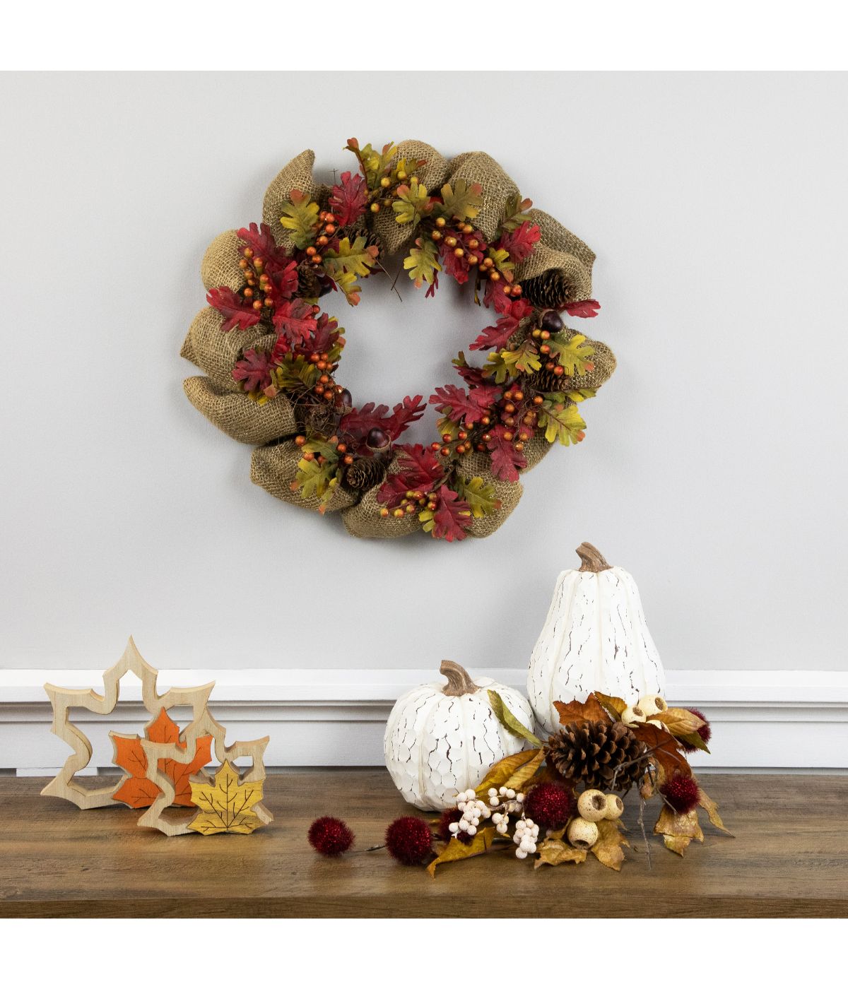  Rustic Burlap Fall Harvet Wreath with Acorns and Berries Red - Red - Bonton