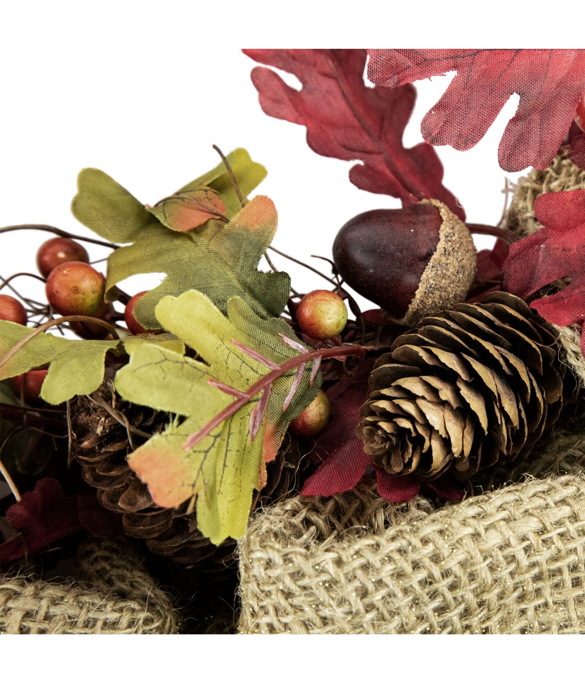 Rustic Burlap Fall Harvet Wreath with Acorns and Berries Red