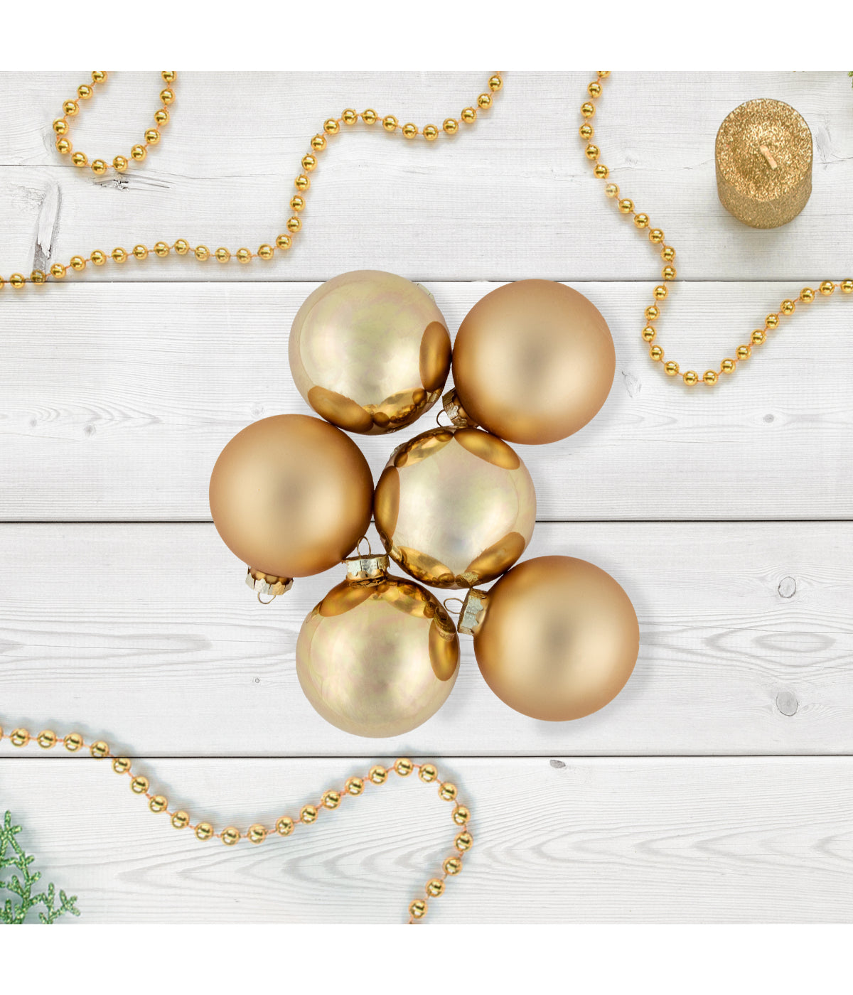  Champagne Gold Glass Ball Christmas Ornament Set of 6, 3.25