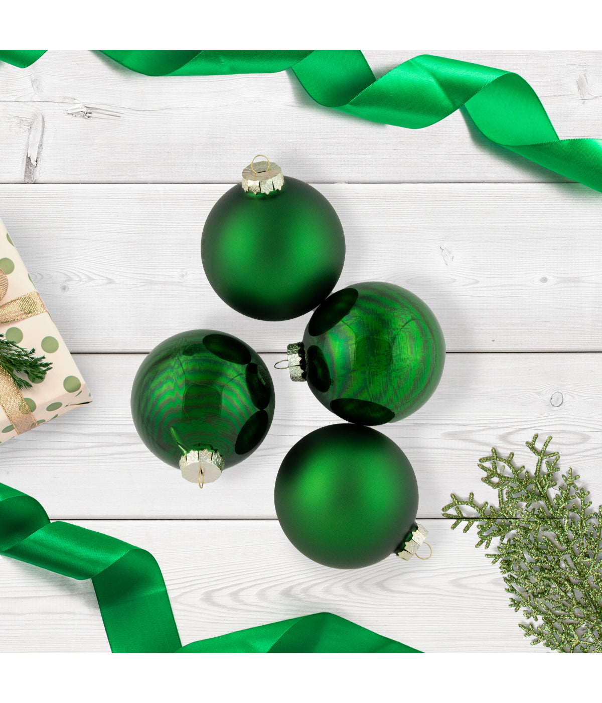  Green Glass Ball Christmas Ornaments Set of 4, 4