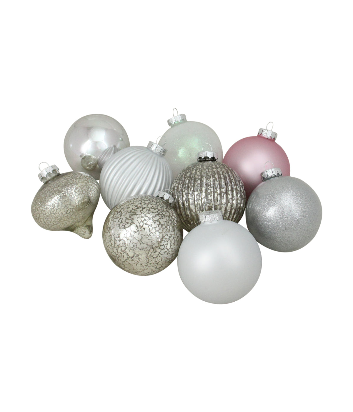  Silver Shatterproof Christmas Ball and Onion Ornaments Set of 9, 3.75