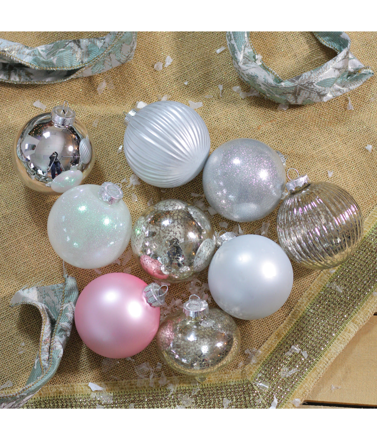  Silver Shatterproof Christmas Ball and Onion Ornaments Set of 9, 3.75