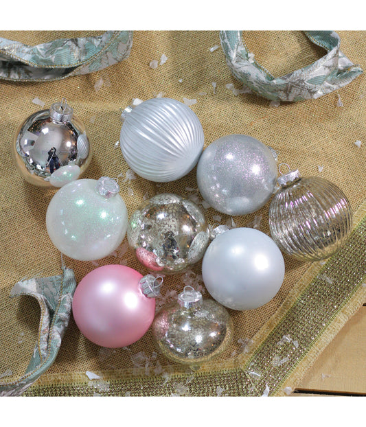 Silver Shatterproof Christmas Ball and Onion Ornaments Set of 9, 3.75"