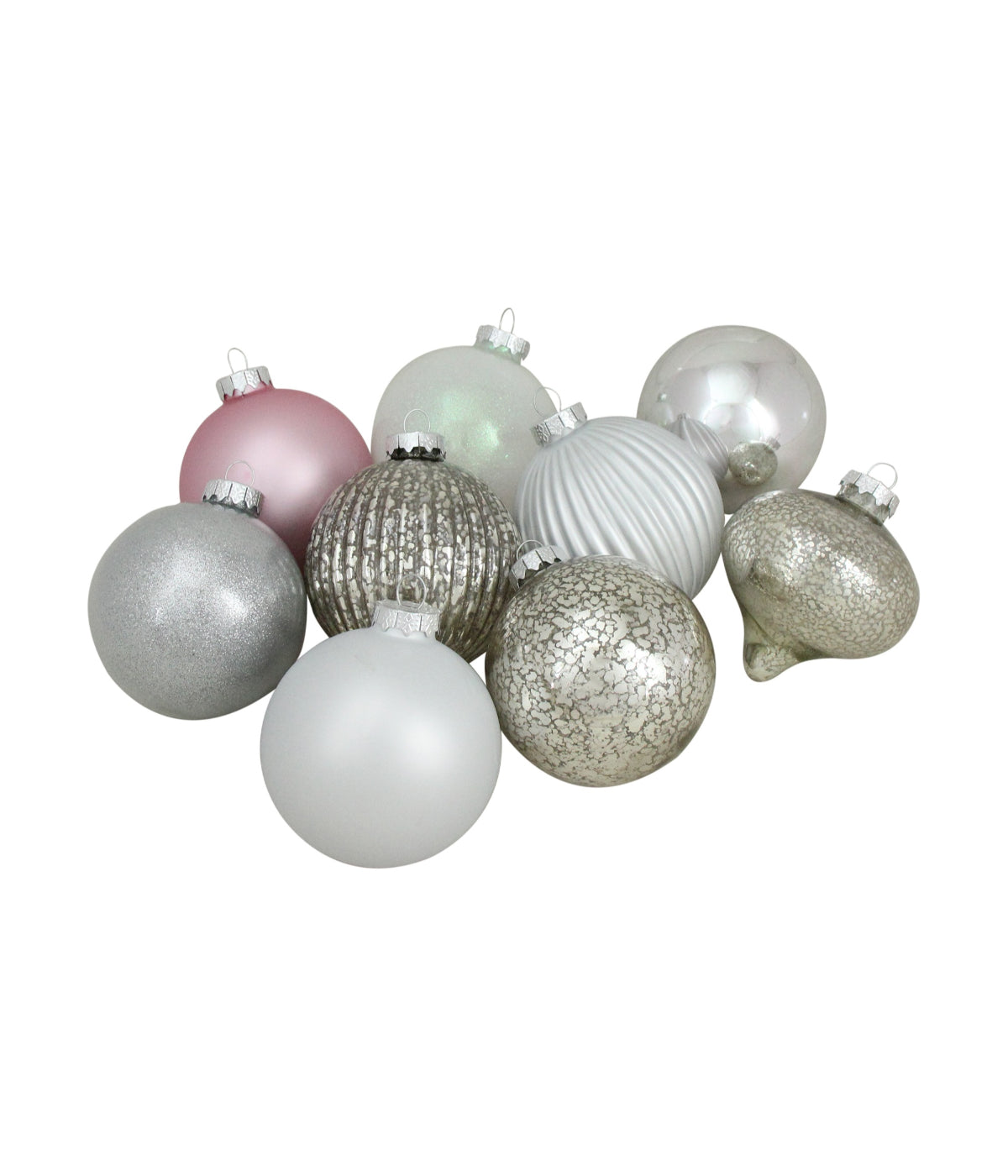  Silver Shatterproof Christmas Ball and Onion Ornaments Set of 9, 3.75