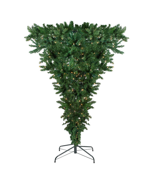 Green Spruce Artificial Upside Down Christmas Tree with Pre-Lit Clear Lights, 7.5'