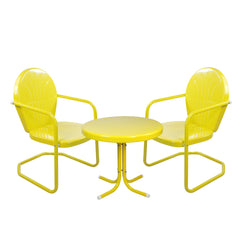 3-Piece Retro Metal Tulip Chairs and Side Table Outdoor Set  Yellow