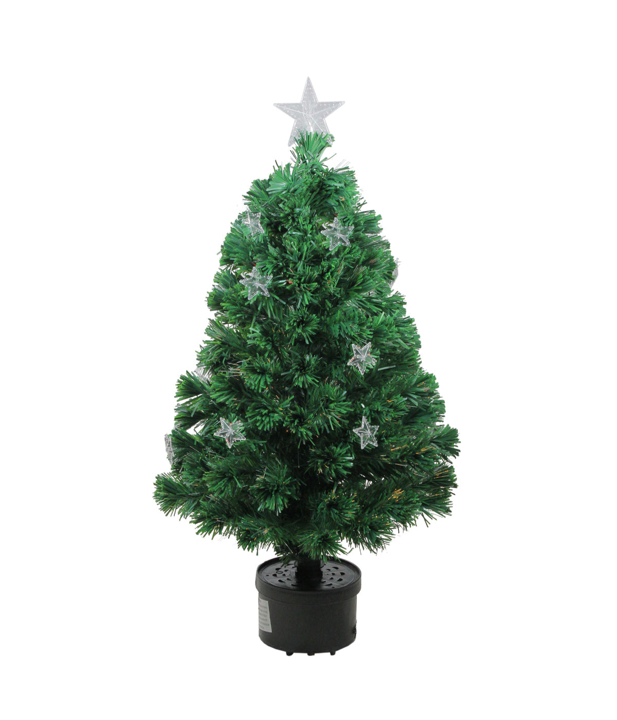  Potted Fiber Optic Artificial Christmas Tree with Stars & Pre-Lit Multicolor Lights, 4' - Green - Bonton