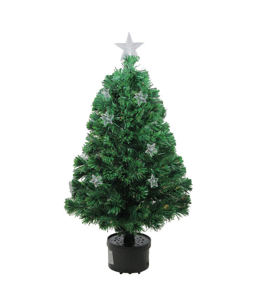 Potted Fiber Optic Artificial Christmas Tree with Stars & Pre-Lit Multicolor Lights, 4'