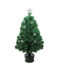 Potted Fiber Optic Artificial Christmas Tree with Stars & Pre-Lit Multicolor Lights, 4'