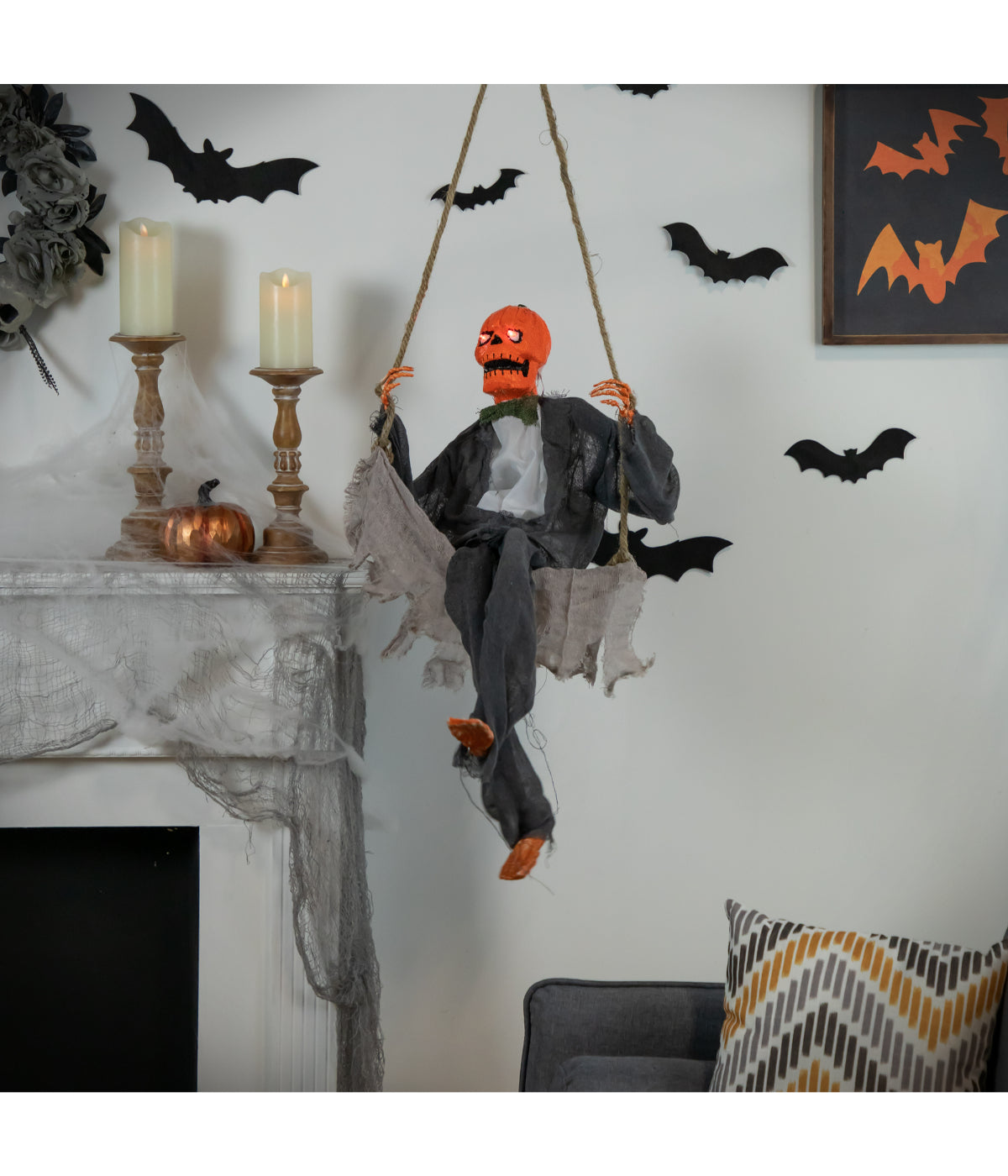 Swinging Animated Pumpkin Man Halloween Decoration