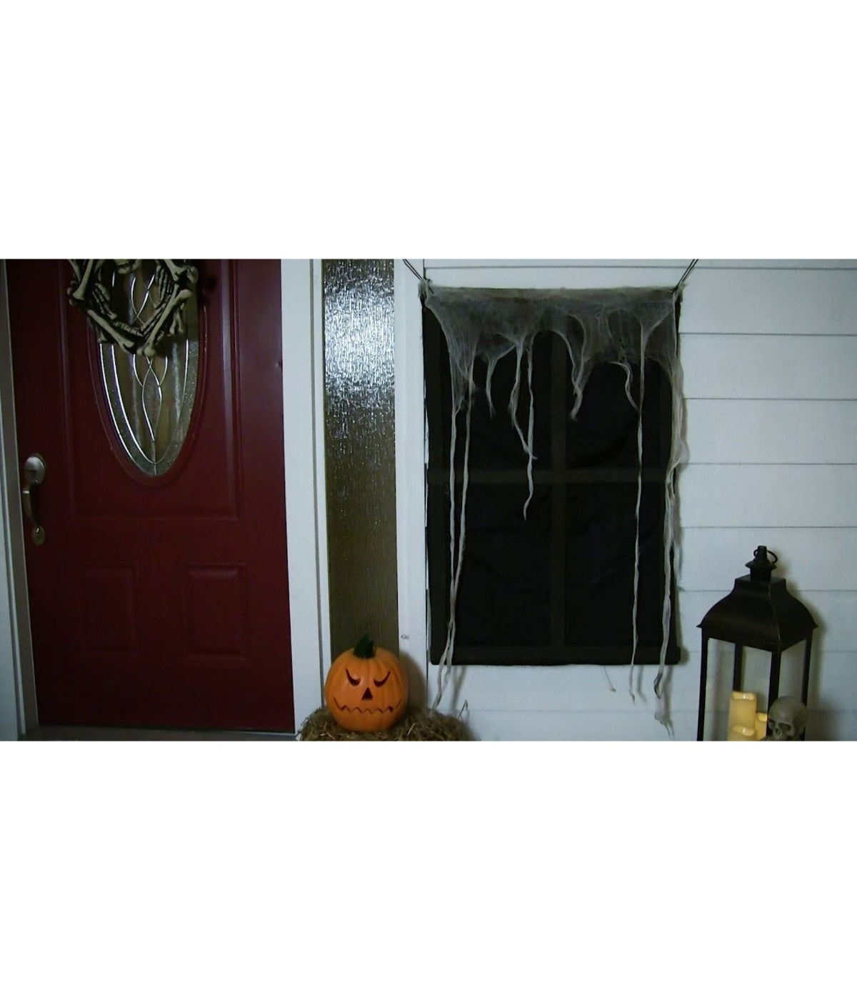 Pre-Lit Ghostly Window with Tattered Curtain Halloween Decor
