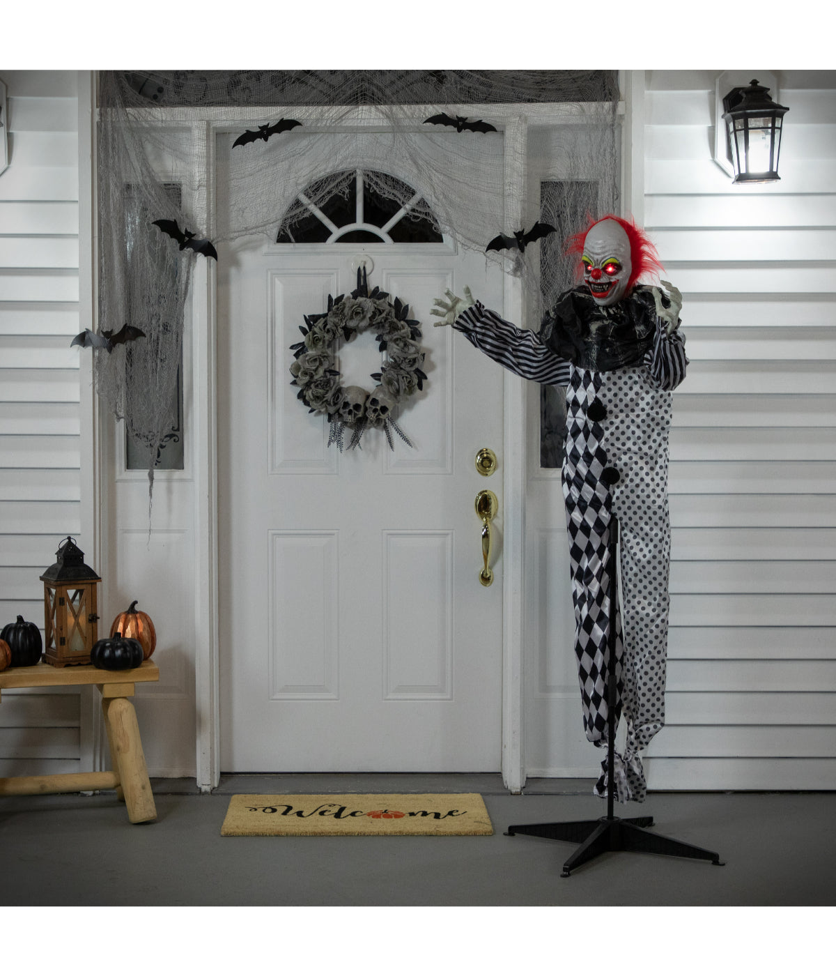 Standing Clown with Glowing Eyes Animated Halloween Decoration