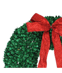 Glittered Leaves Artificial Christmas Wreath with Pre-Lit Clear Lights, 28"