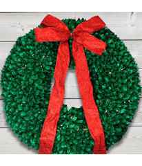 Glittered Leaves Artificial Christmas Wreath with Pre-Lit Clear Lights, 28"